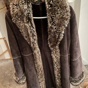 Stylish LEATHER & FAUX FUR Full-Length Coat